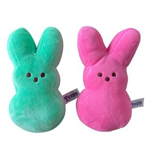 PEEPS Bunny Rabbit Hare Just Born Plush Pink Green 6" Easter Set of 2